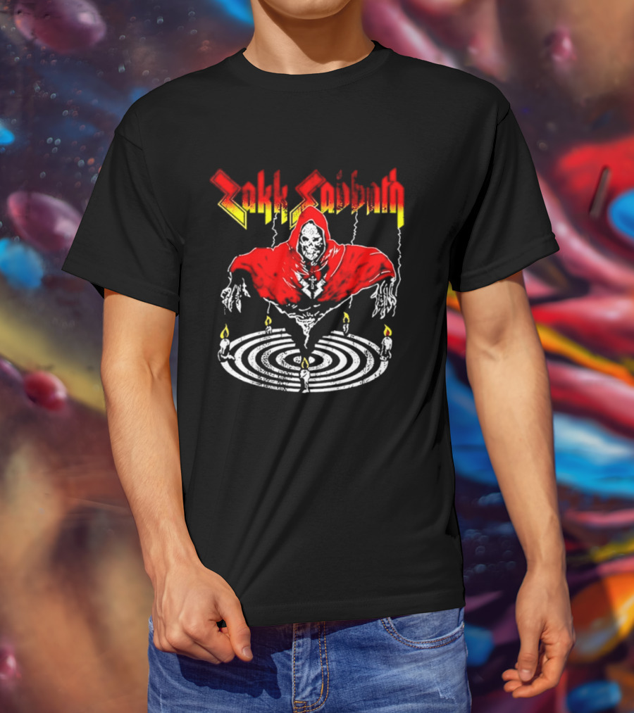 Zakk Sabbath Distressed Heavy Metal Red Ripped Robe Candles T-Shirt