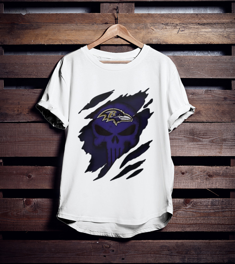 Baltimore Ravens Punisher Skull Crossover Fan Merchandise T-Shirt