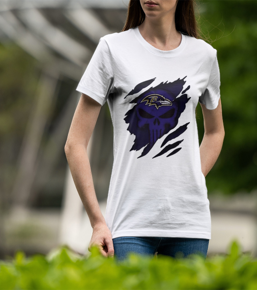 Baltimore Ravens Punisher Skull Crossover Fan Merchandise T-Shirt
