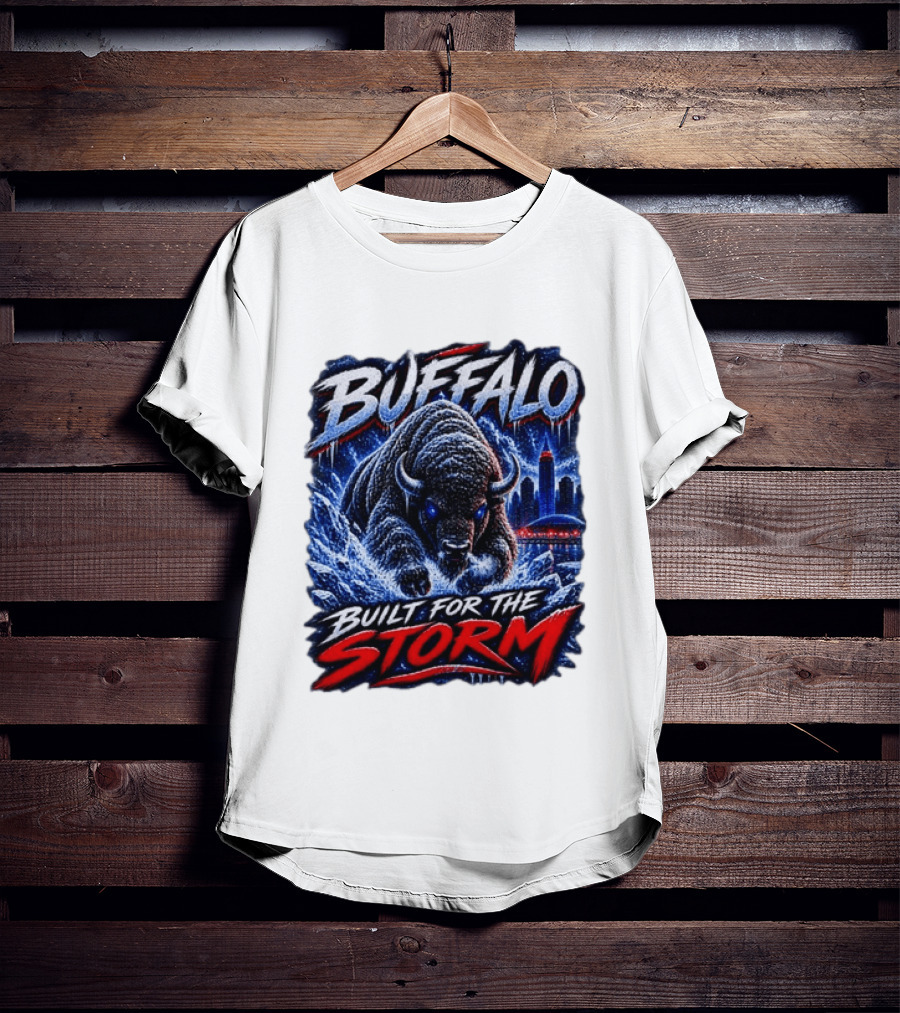 Buffalo Built For The Storm Football Charging Bison City Skyline T-Shirt