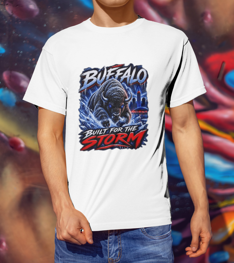 Buffalo Built For The Storm Football Charging Bison City Skyline T-Shirt