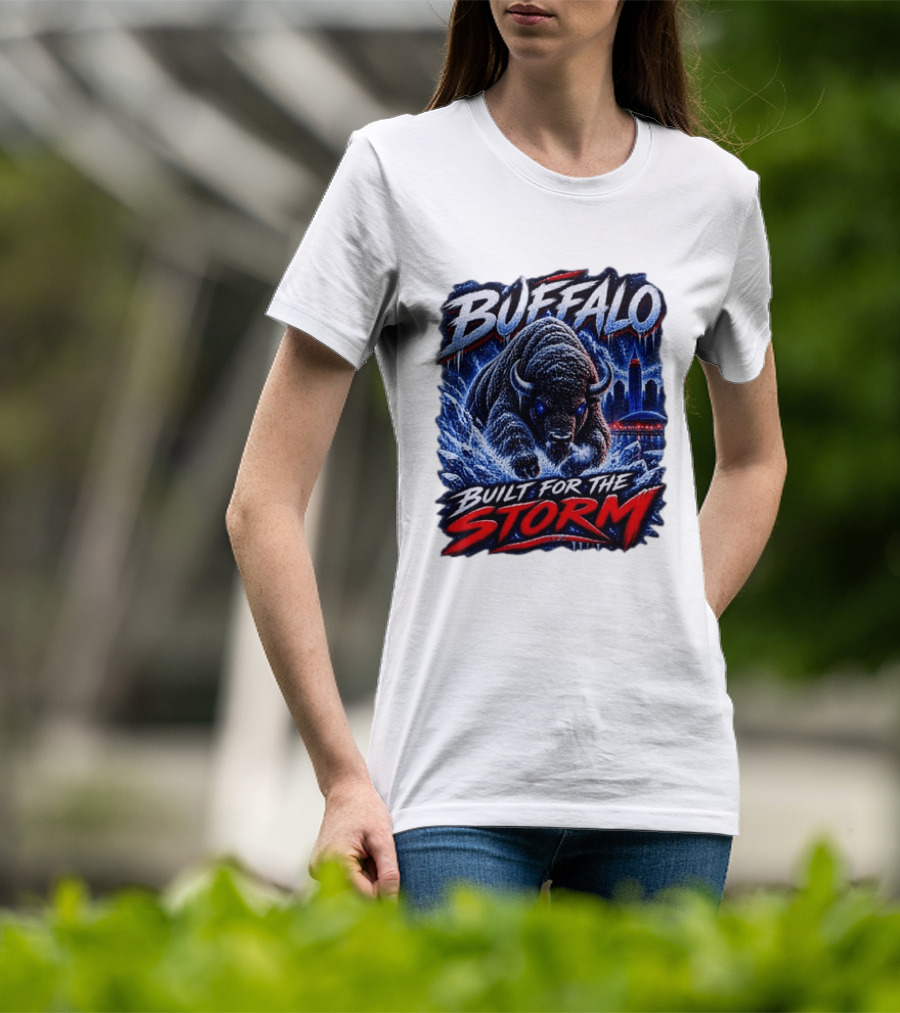 Buffalo Built For The Storm Football Charging Bison City Skyline T-Shirt