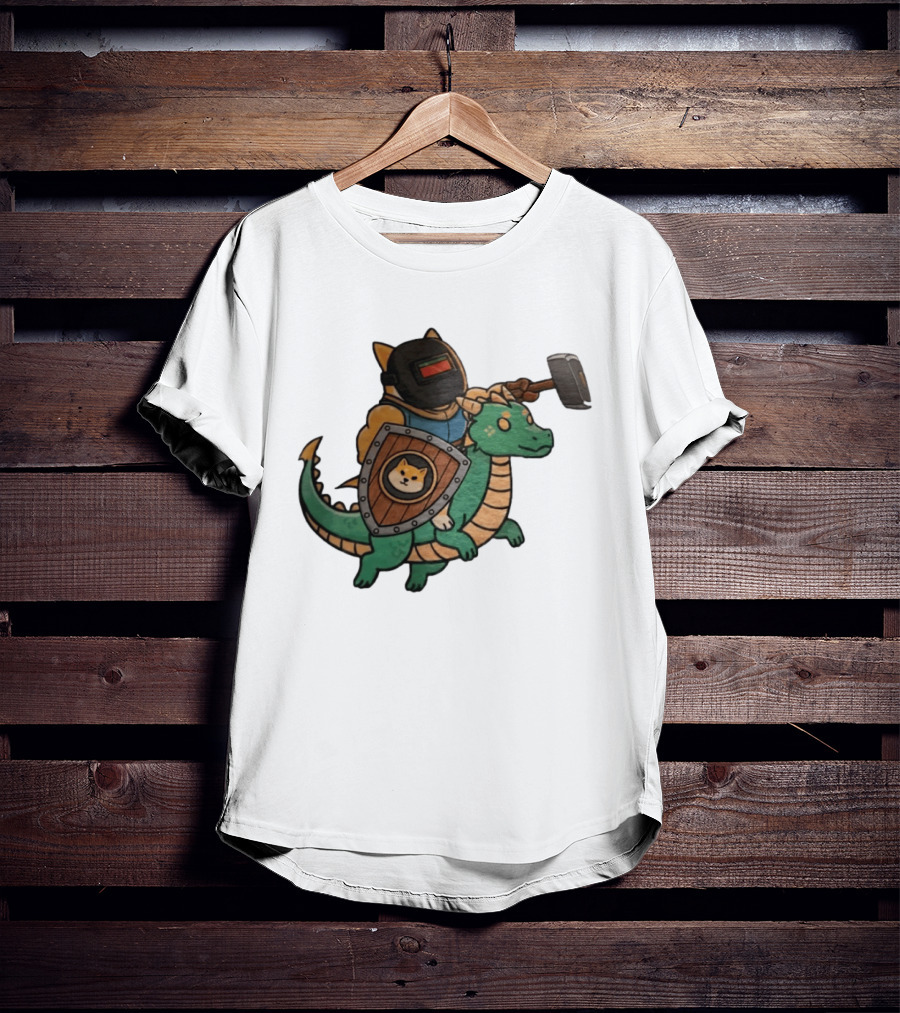 Doge Memes Warrior Dragon Ride Welding Mask Hammer And Shield T-Shirt