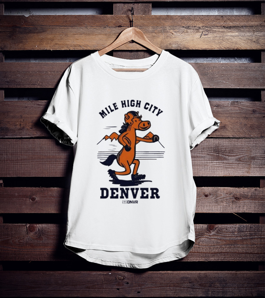 Mile High City Denver Broncos DNVR Retro Horse Running Football T-Shirt