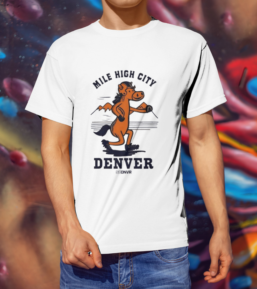 Mile High City Denver Broncos DNVR Retro Horse Running Football T-Shirt