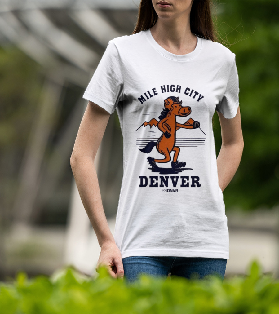 Mile High City Denver Broncos DNVR Retro Horse Running Football T-Shirt
