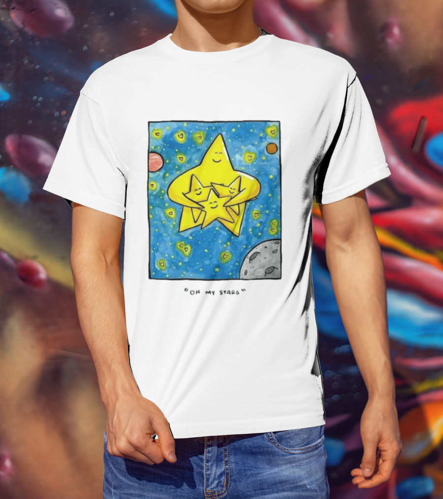 Oh My Stars Family Of Stars Celestial Background With Planets And Hearts T-Shirt