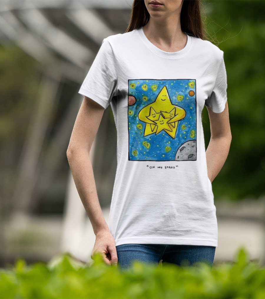 Oh My Stars Family Of Stars Celestial Background With Planets And Hearts T-Shirt