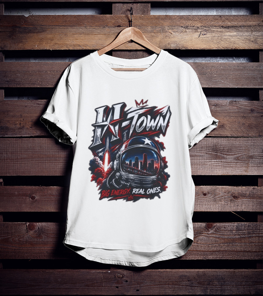 H Town Big Energy Real Ones Houston Astronaut Skyline T-Shirt