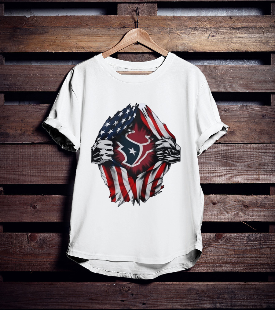 Houston Texans American Flag Ripped Chest NFL Fan T-Shirt