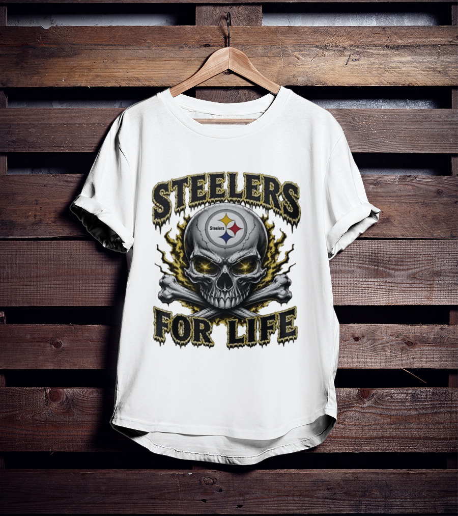Pittsburgh Steelers Skull For Life Football Fanatic T-Shirt