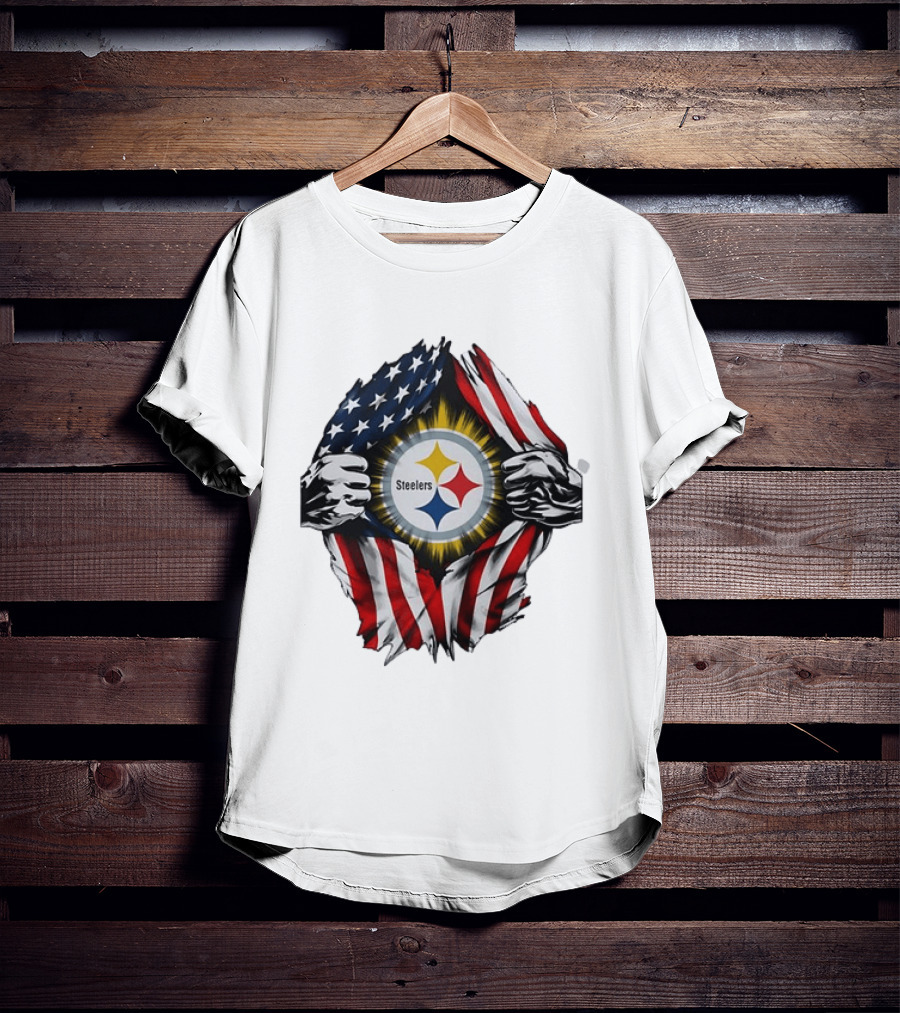 Pittsburgh Steelers American Flag Ripped Chest T-Shirt