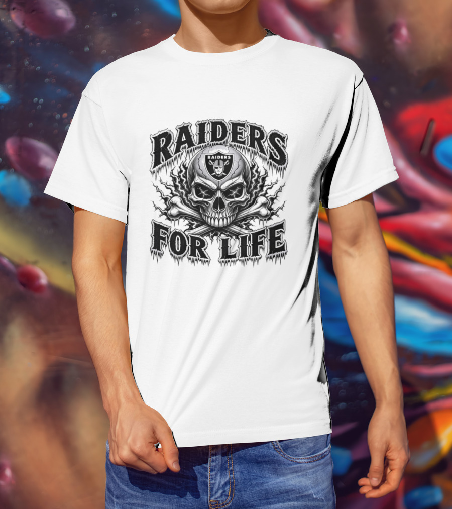 Raiders For Life Skull And Crossbones Melting Drip T-Shirt