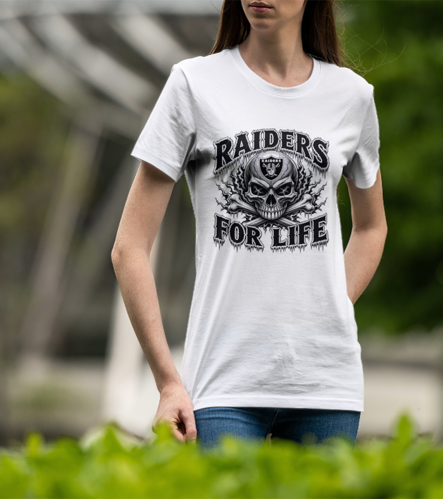 Raiders For Life Skull And Crossbones Melting Drip T-Shirt