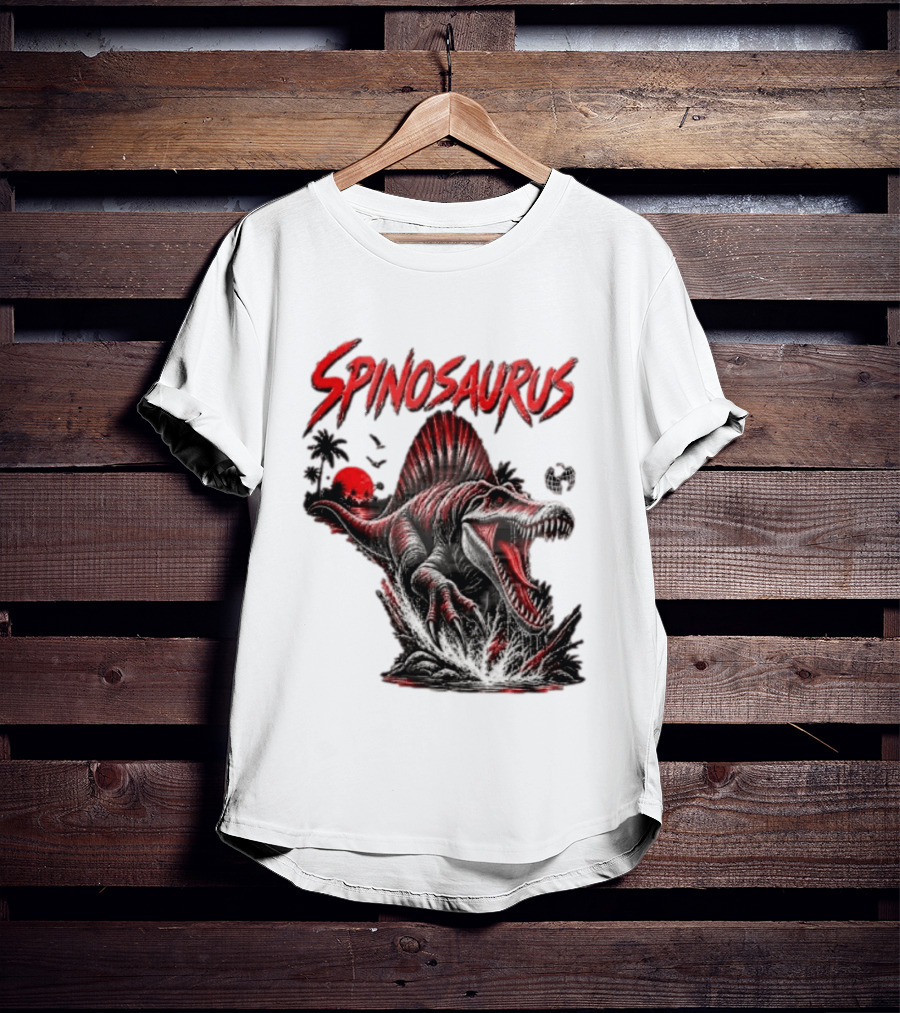 Spinosaurus Late Cretaceous 112 93 Million Years Ago Apex Predator Dinosaur Tropical Scene T-Shirt