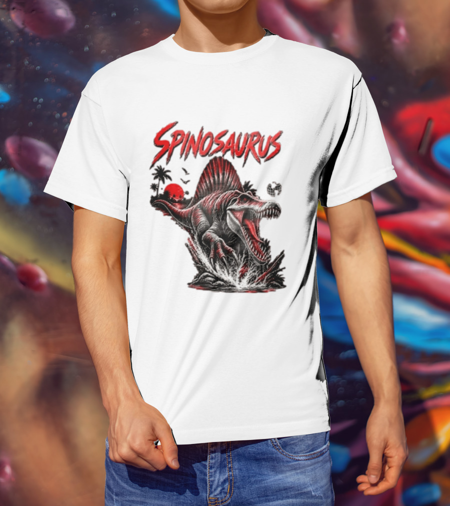 Spinosaurus Late Cretaceous 112 93 Million Years Ago Apex Predator Dinosaur Tropical Scene T-Shirt