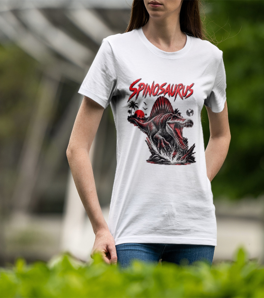 Spinosaurus Late Cretaceous 112 93 Million Years Ago Apex Predator Dinosaur Tropical Scene T-Shirt