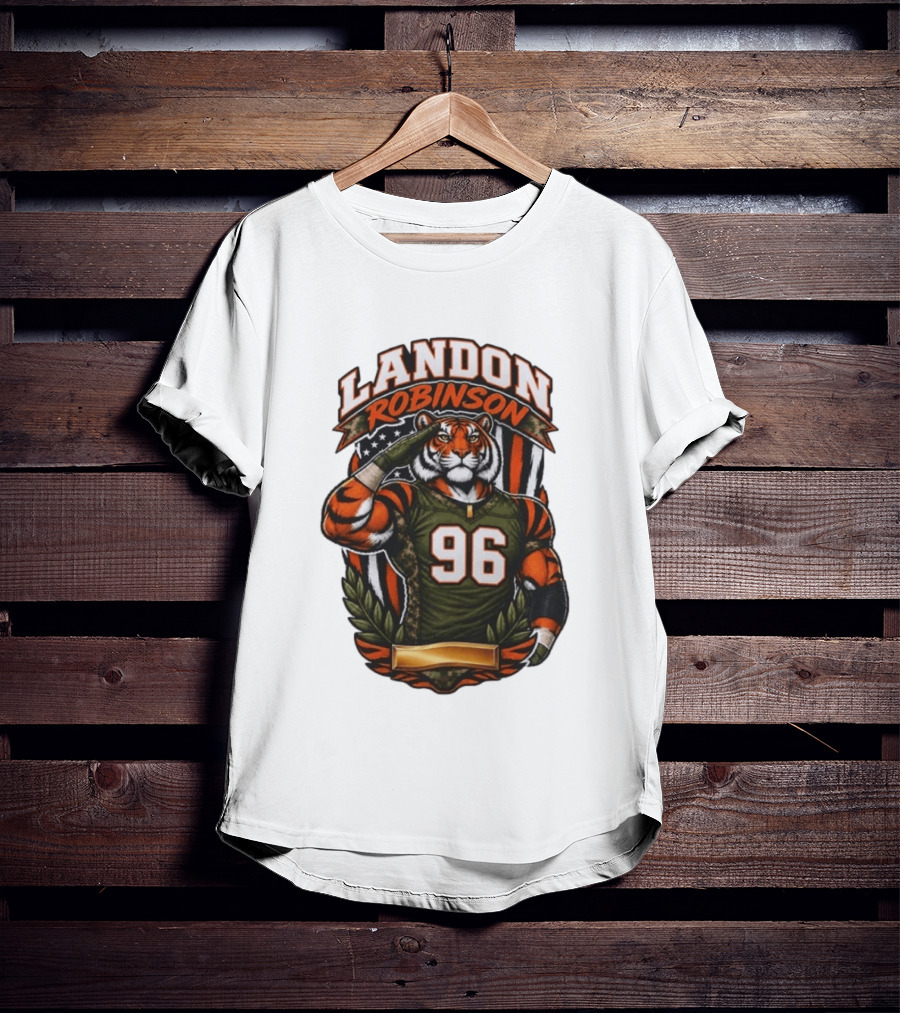Landon Robinson 96 Tiger American Flag Salute T-Shirt