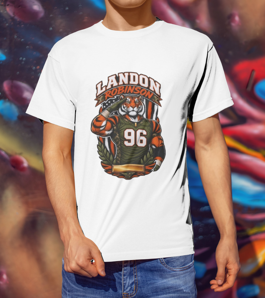 Landon Robinson 96 Tiger American Flag Salute T-Shirt