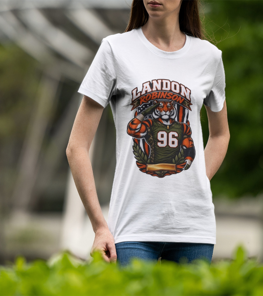 Landon Robinson 96 Tiger American Flag Salute T-Shirt