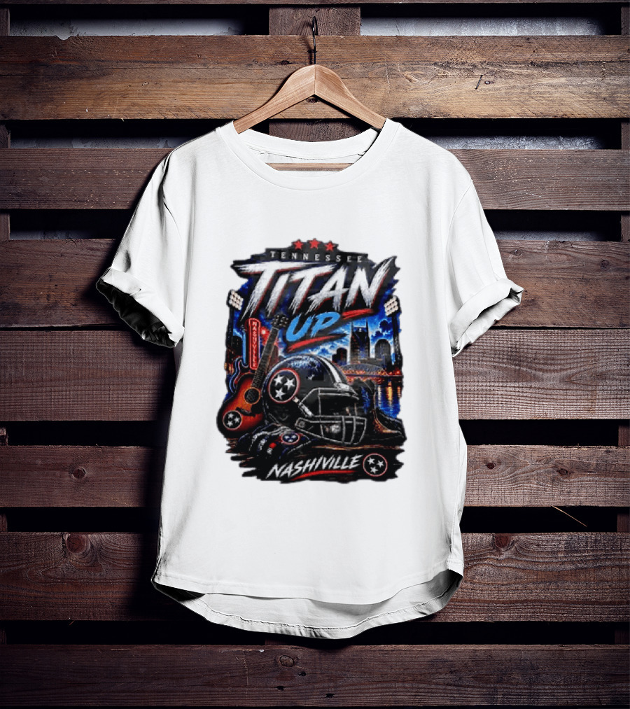 Tennessee Titan Up Football Helmet Guitar Nashville Skyline Titans T-Shirt