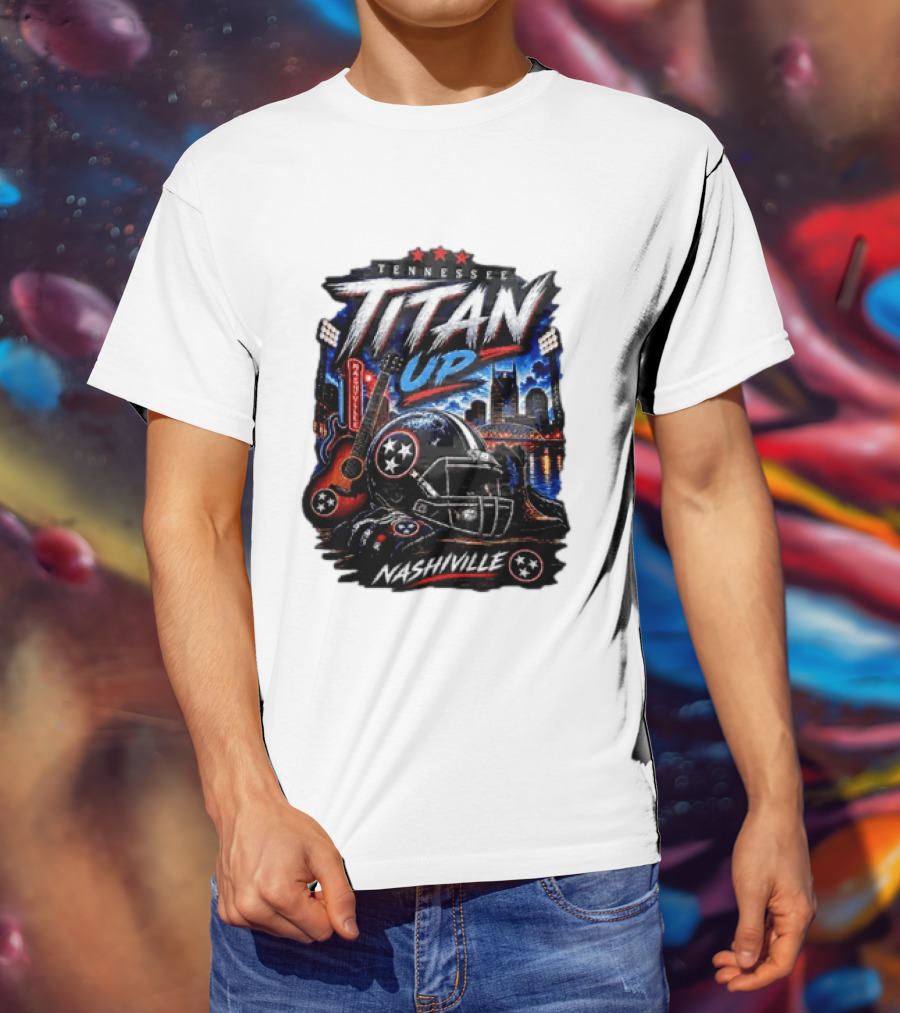 Tennessee Titan Up Football Helmet Guitar Nashville Skyline Titans T-Shirt