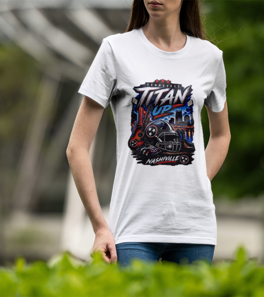 Tennessee Titan Up Football Helmet Guitar Nashville Skyline Titans T-Shirt