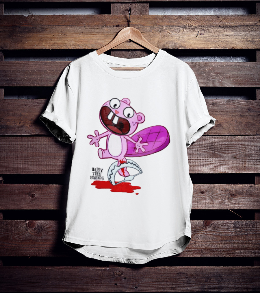 Toothy Happy Tree Friends Cartoon Beaver Stuck In Bear Trap T-Shirt