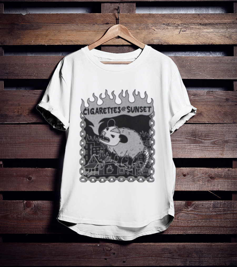 Cigarettes At Sunset OG Possum In Fiery Cityscape With Chains T-Shirt
