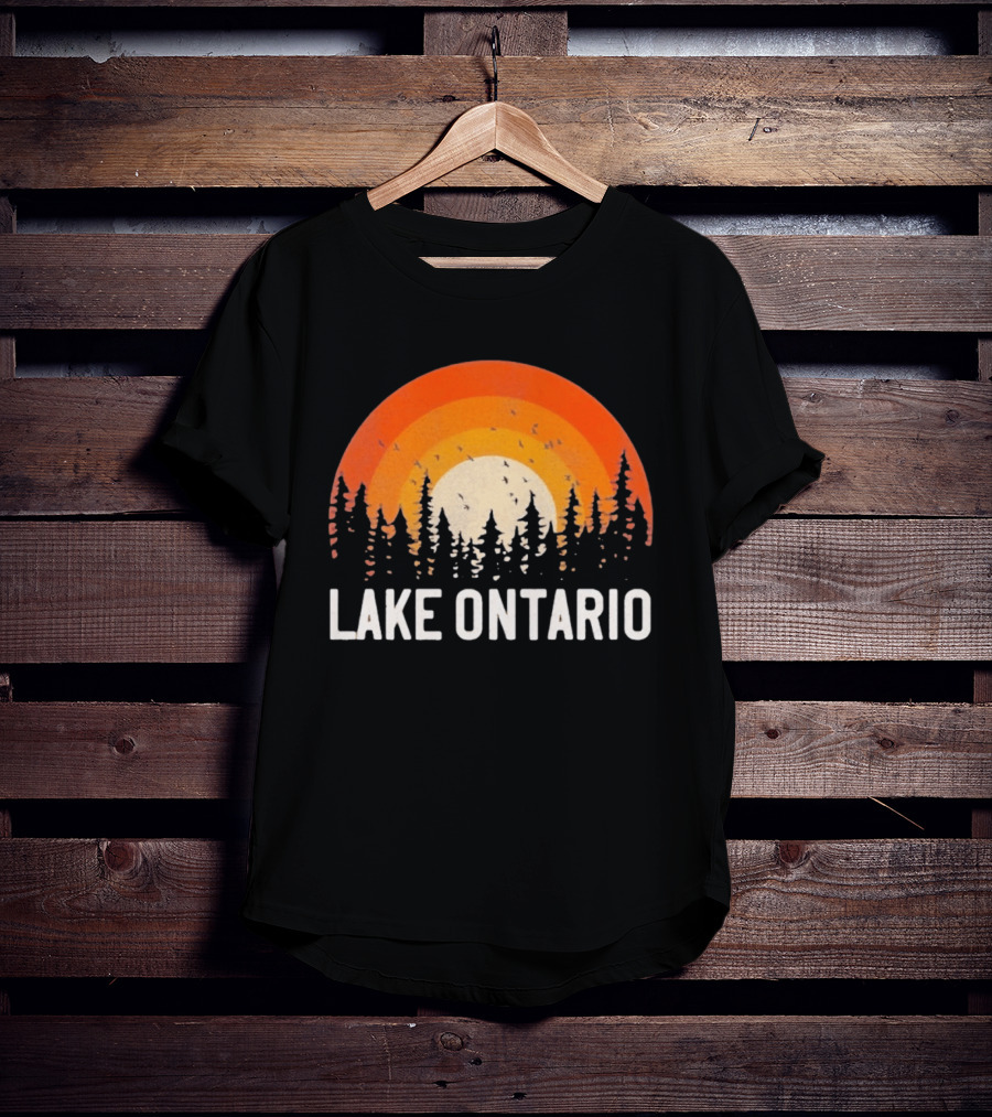 Lake Ontario Sunset Forest Birds Nature Scene With Orange Yellow Gradient T-Shirt