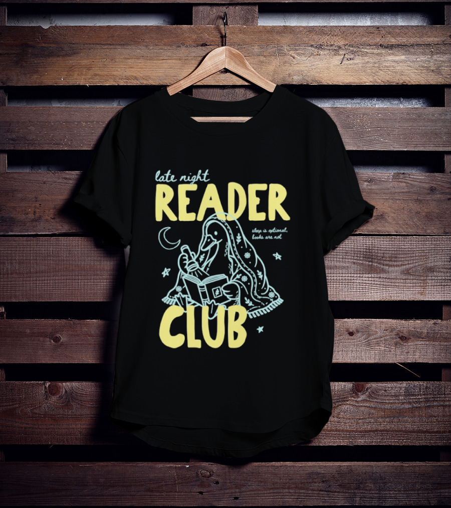 Late Night Reader Club Penguin Reading Moon Stars Sleep Is Optional Books Are Not T-Shirt