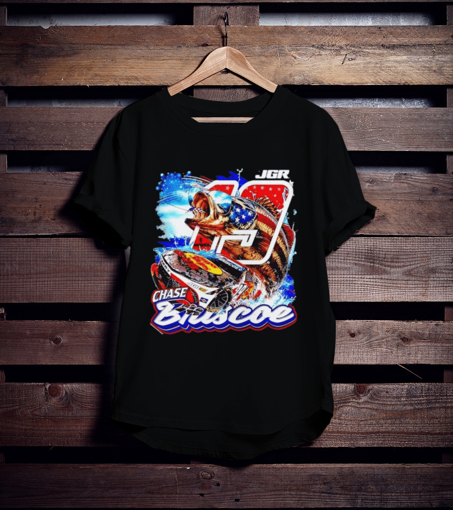 Chase Briscoe 19 JGR NASCAR Bass Pro Shops American Flag Racing Fish T-Shirt