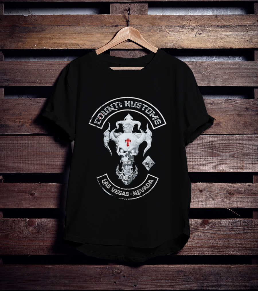 Count's Kustoms Las Vegas Nevada Skull With Cross 1669 T-Shirt