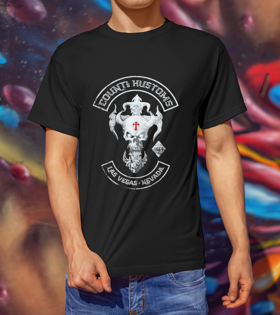 Count's Kustoms Las Vegas Nevada Skull With Cross 1669 T-Shirt