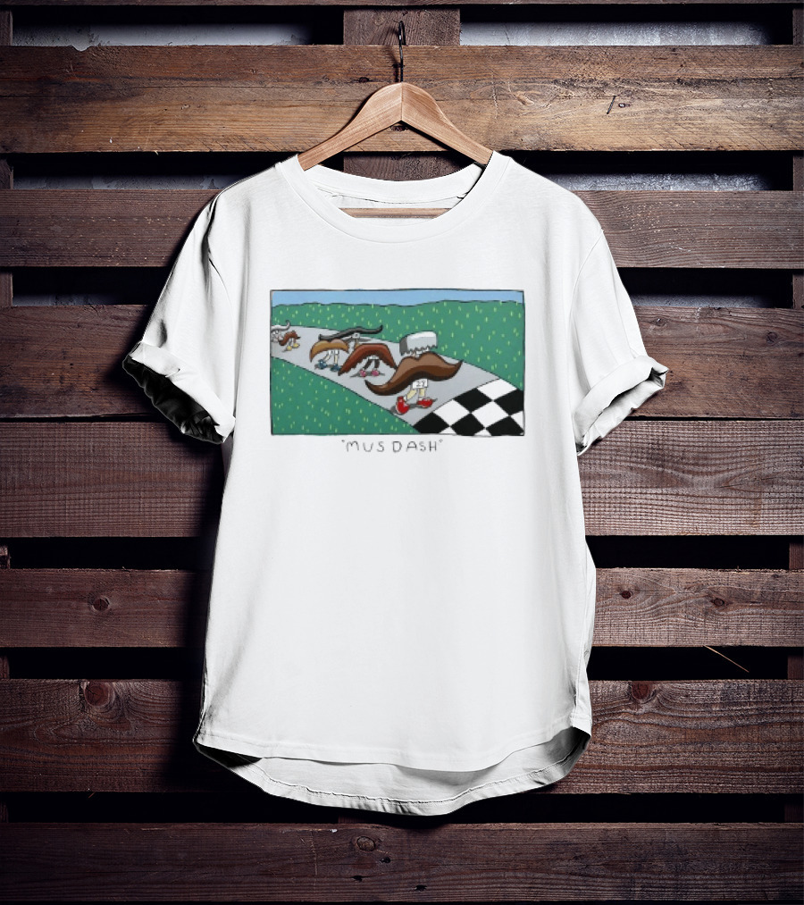 Mus Dash Mustache Race Running Pun Checkered Path Competition T-Shirt