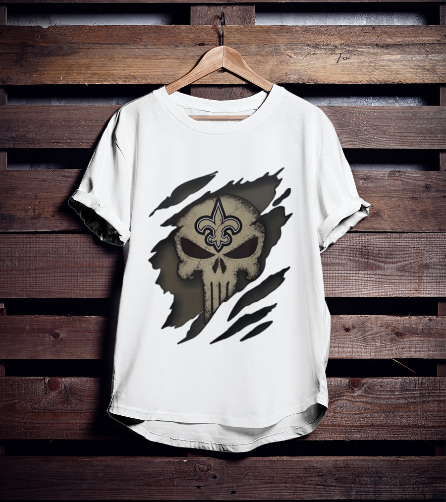 New Orleans Saints Punisher Skull Fleur De Lis Collaboration T-Shirt