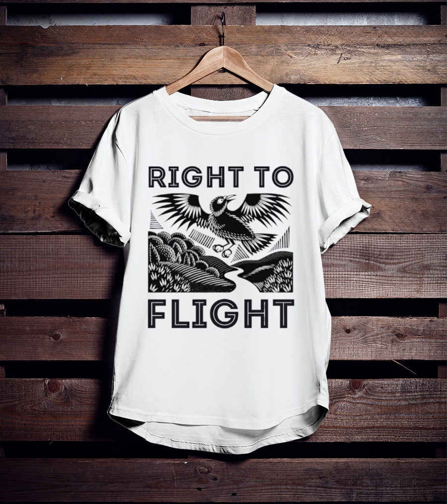 Right To Flight Raven Bird Nature Linocut T-Shirt