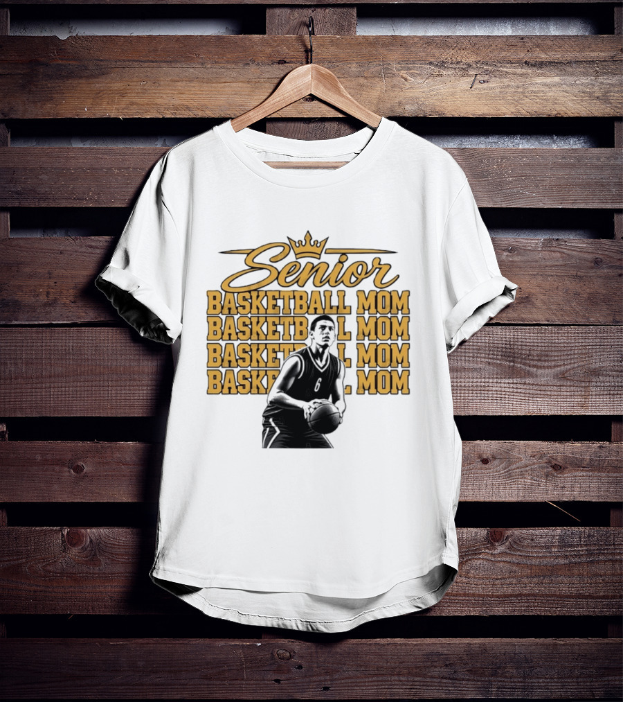 Senior Basketball Mom With Player Silhouette And Crown T-Shirt