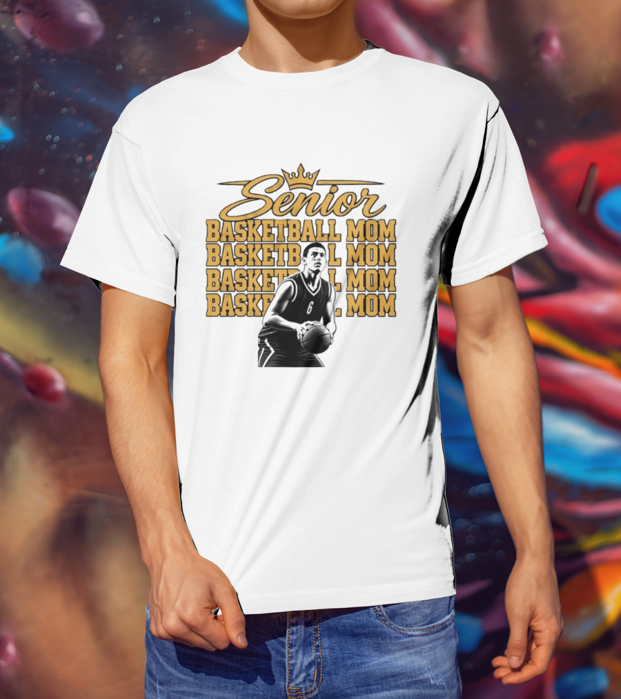 Senior Basketball Mom With Player Silhouette And Crown T-Shirt