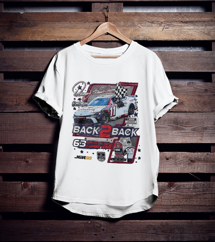 Denny Hamlin 60 NASCAR Cup Series Career Wins Back 2 Back Joe Gibbs Racing Michigan International Speedway NASCAR Cup Series Firekeepers Casino 400 T-Shirt