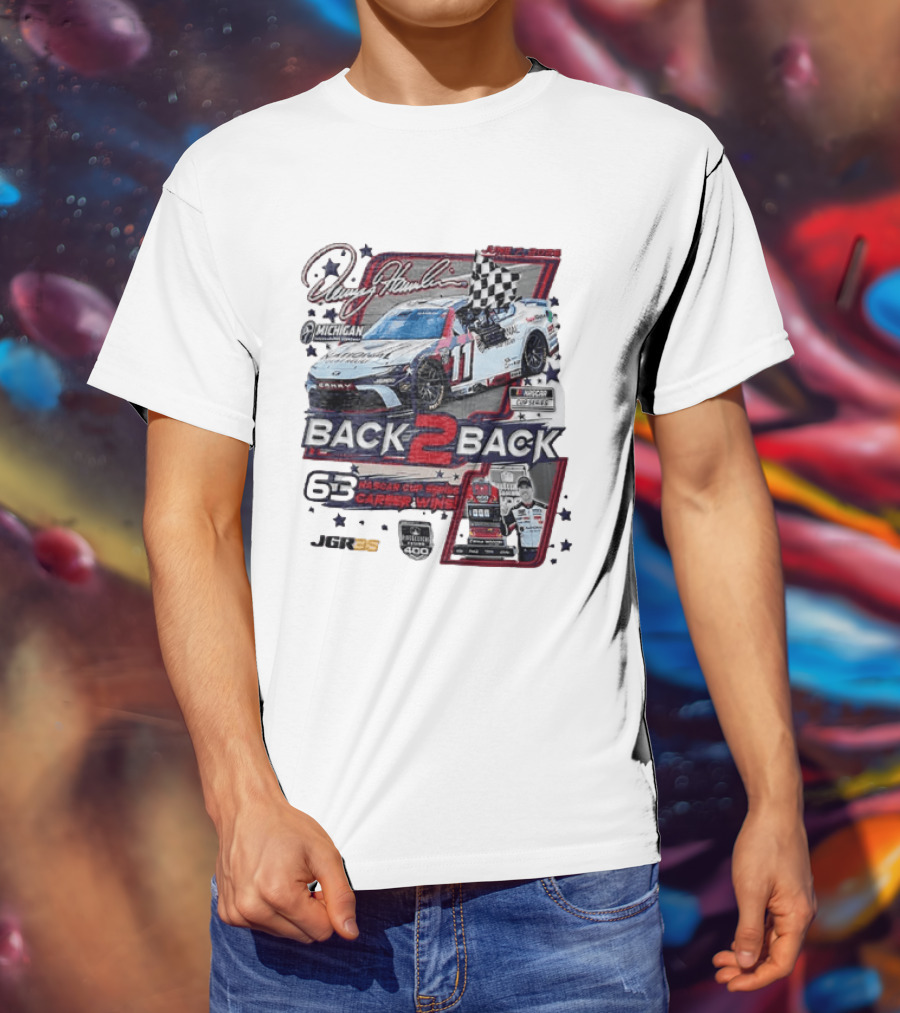 Denny Hamlin 60 NASCAR Cup Series Career Wins Back 2 Back Joe Gibbs Racing Michigan International Speedway NASCAR Cup Series Firekeepers Casino 400 T-Shirt