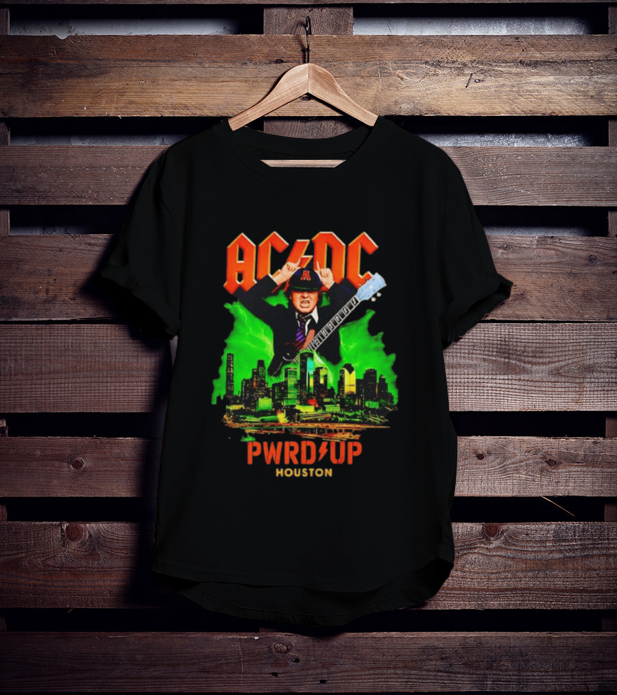 AC DC Angus Young Pwr Up Houston Hard Rock Skyline Electric Guitar T-Shirt
