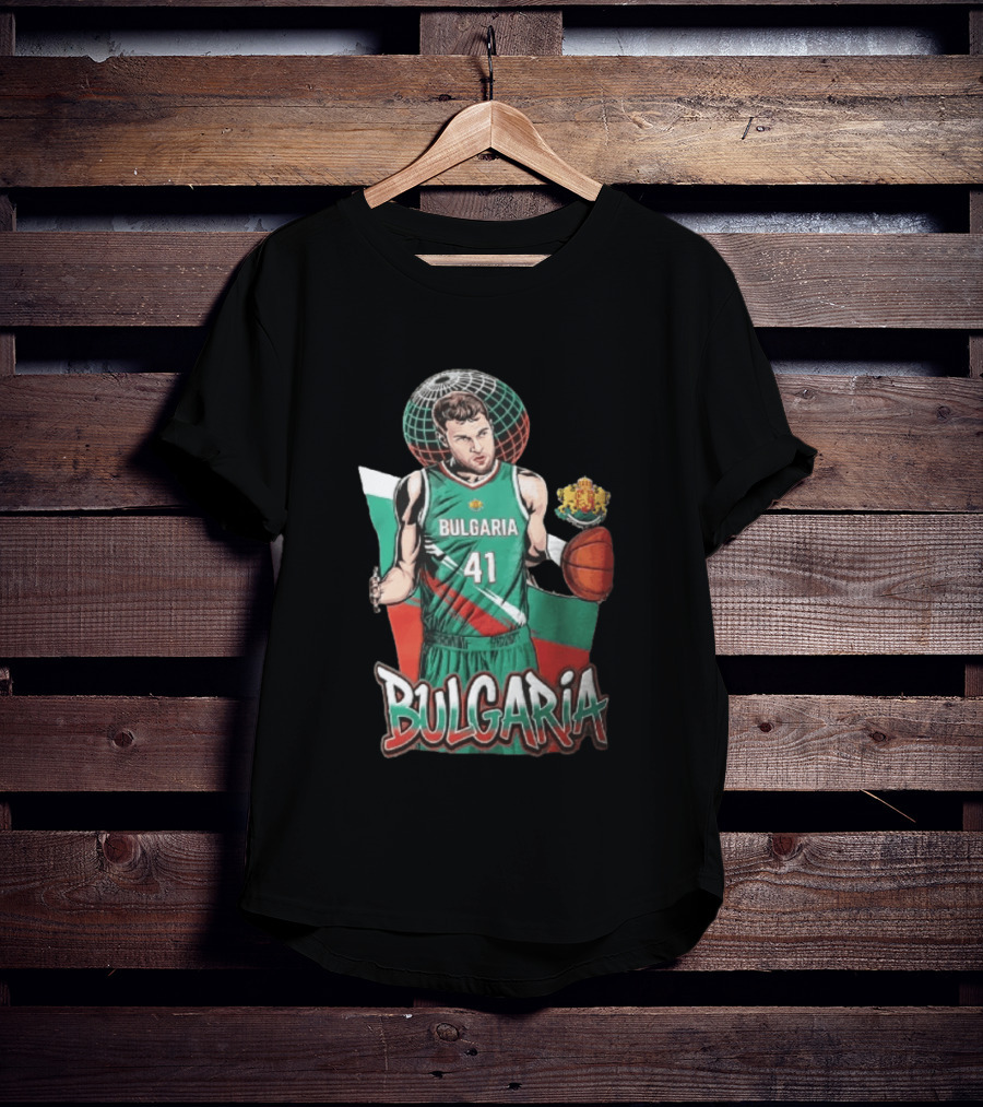 Bulgaria 41 Basketball Player Caricature Holding Ball Globe T-Shirt