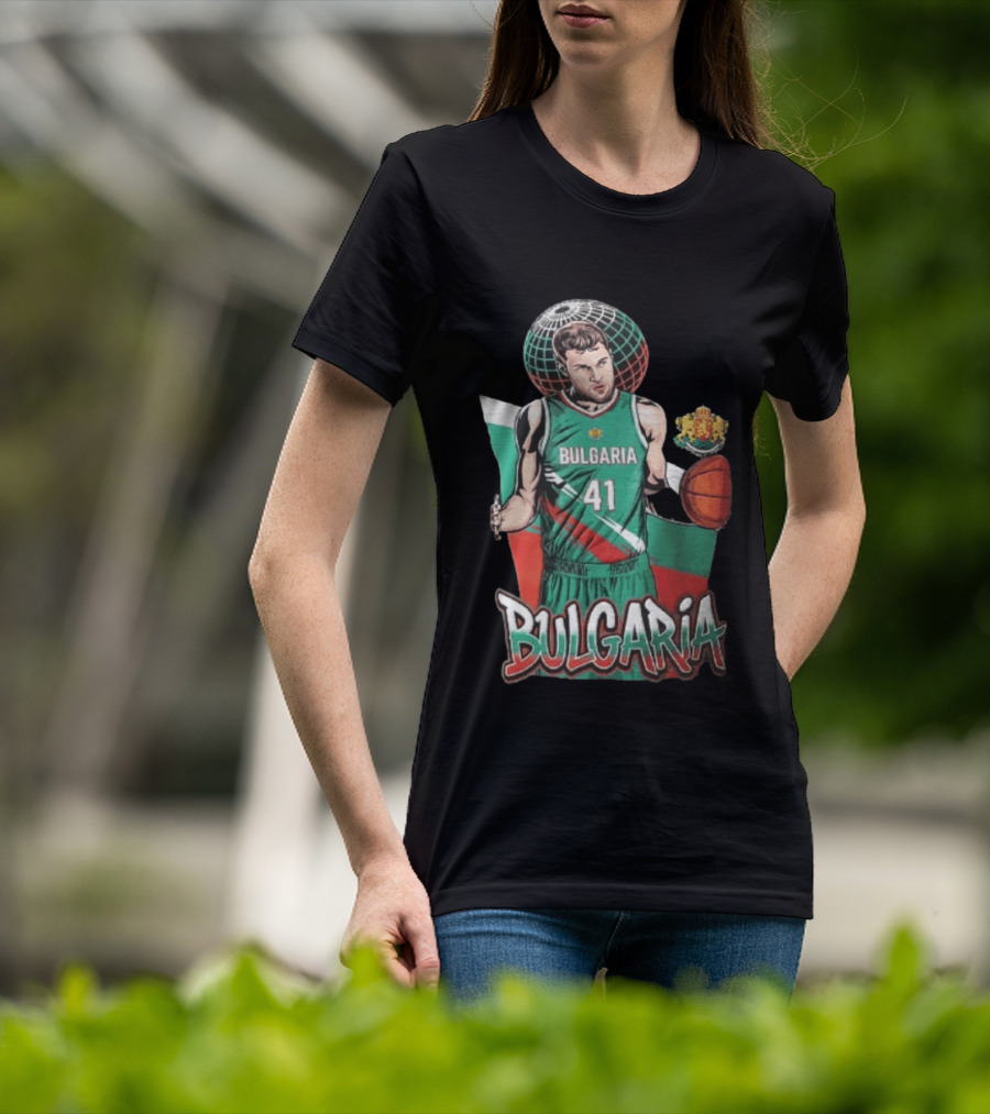 Bulgaria 41 Basketball Player Caricature Holding Ball Globe T-Shirt