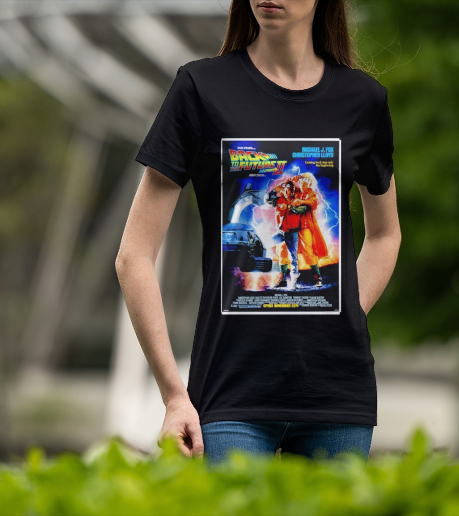 Back To The Future Part II Movie Michael J Fox Christopher Lloyd DeLorean Time Machine November 22 Spielberg T-Shirt