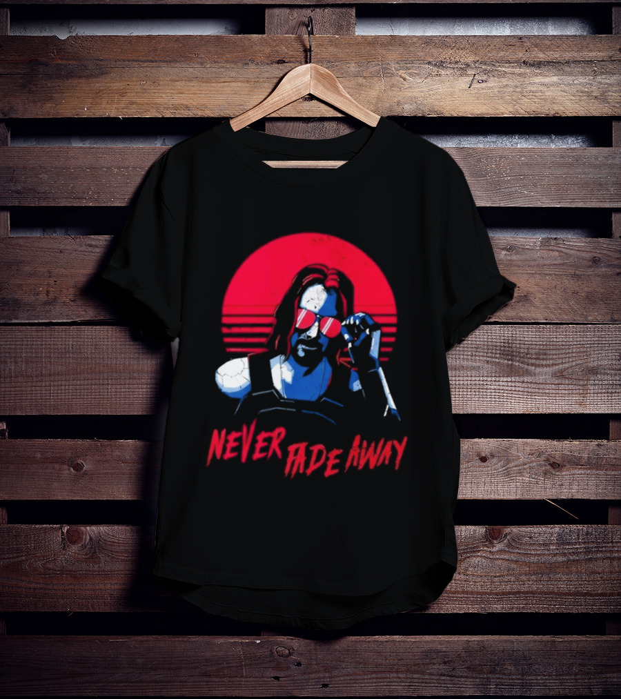 Johnny Silverhand Never Fade Away Retro Red Sun Glasses T-Shirt