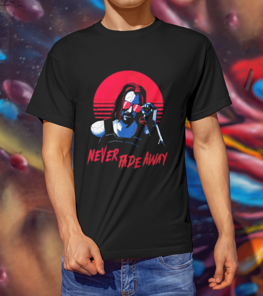 Johnny Silverhand Never Fade Away Retro Red Sun Glasses T-Shirt