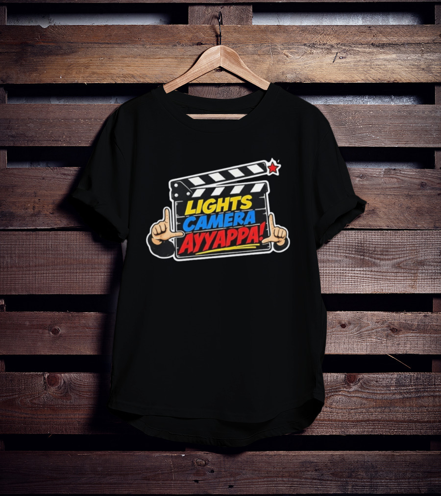 Lights Camera Ayyappa Clapperboard Theme With Film T-Shirt