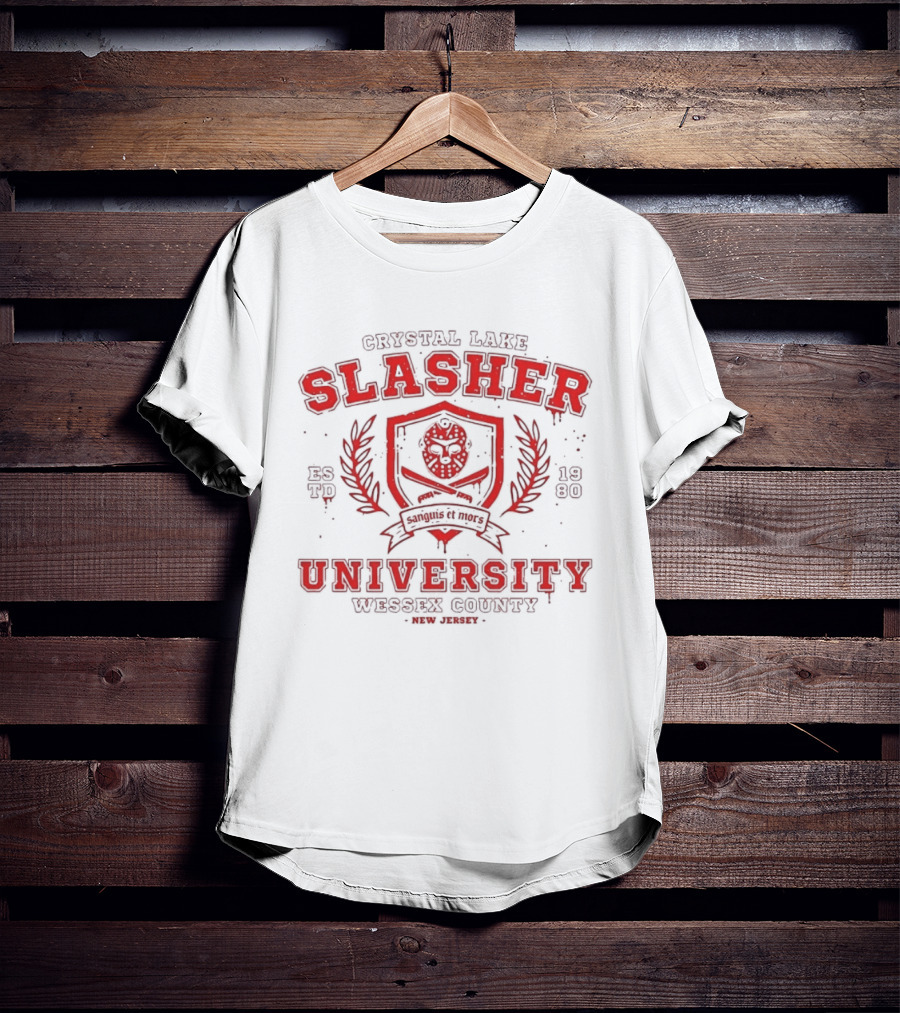 Crystal Lake Slasher University Estd 1980 Wessex County New Jersey Crest T-Shirt