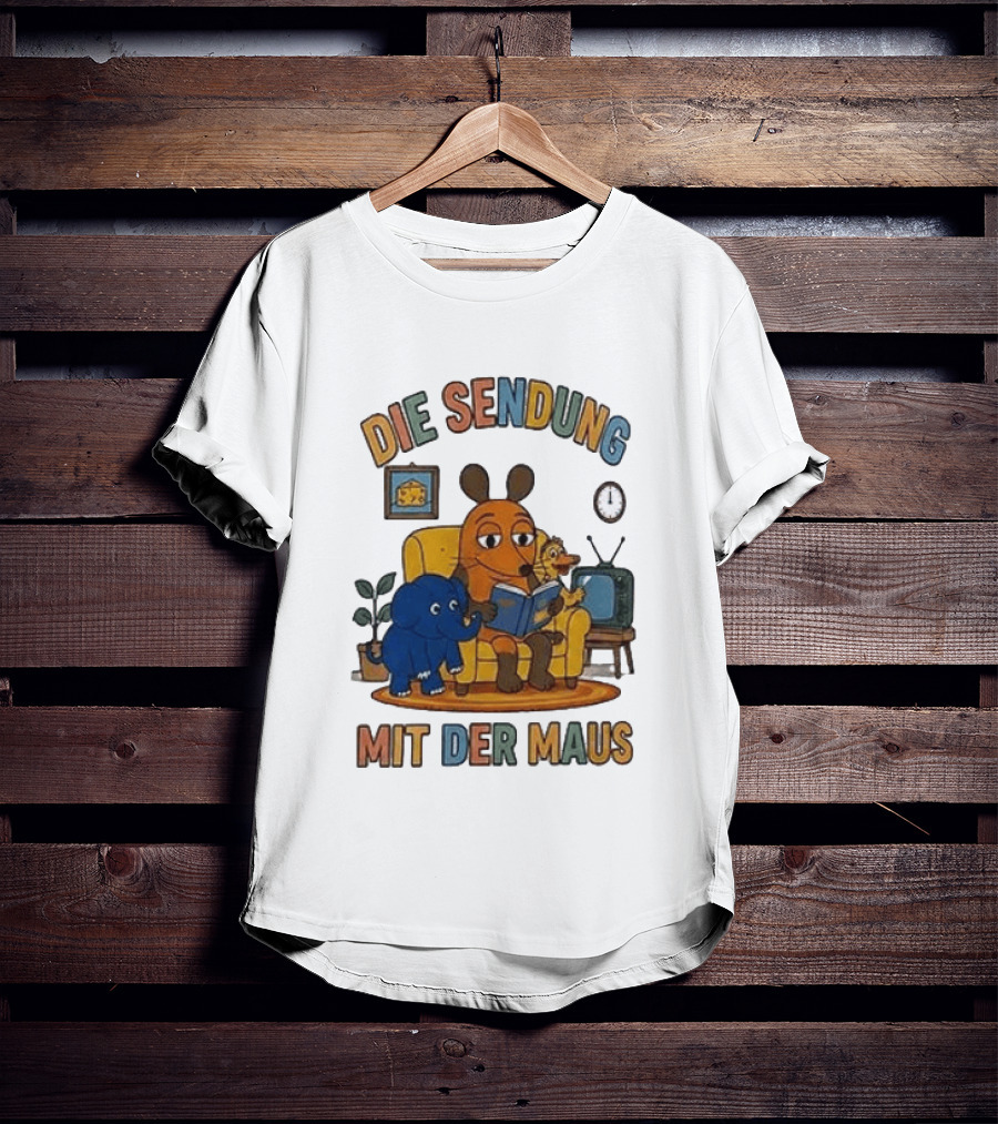 Die Sendung Mit Der Maus Cartoon Maus Ente Elefant Lesen Sitzung Wohnzimmeruhr T-Shirt